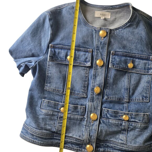 A.L.C. Cropped Cleo Denim Jacket 10 Gold Buttons Four Pockets LIKE NEW - Picture 9 of 13